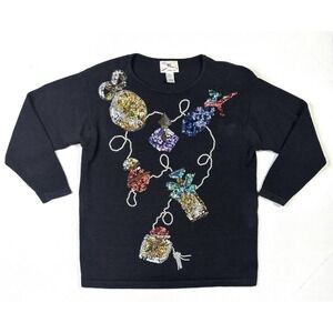 SML Sport 1993 Sweater Women's Large Vintage Embellished Beads Black Christmas